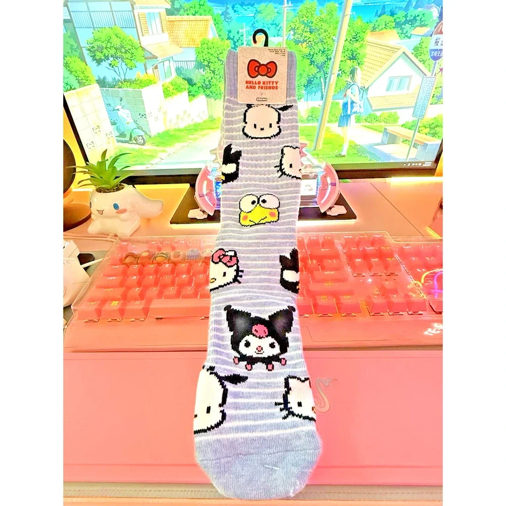 Hello Kitty & Friends Mens Crew Socks Kuromi Keroppi Pochacco 2024 Sanrio Stripe